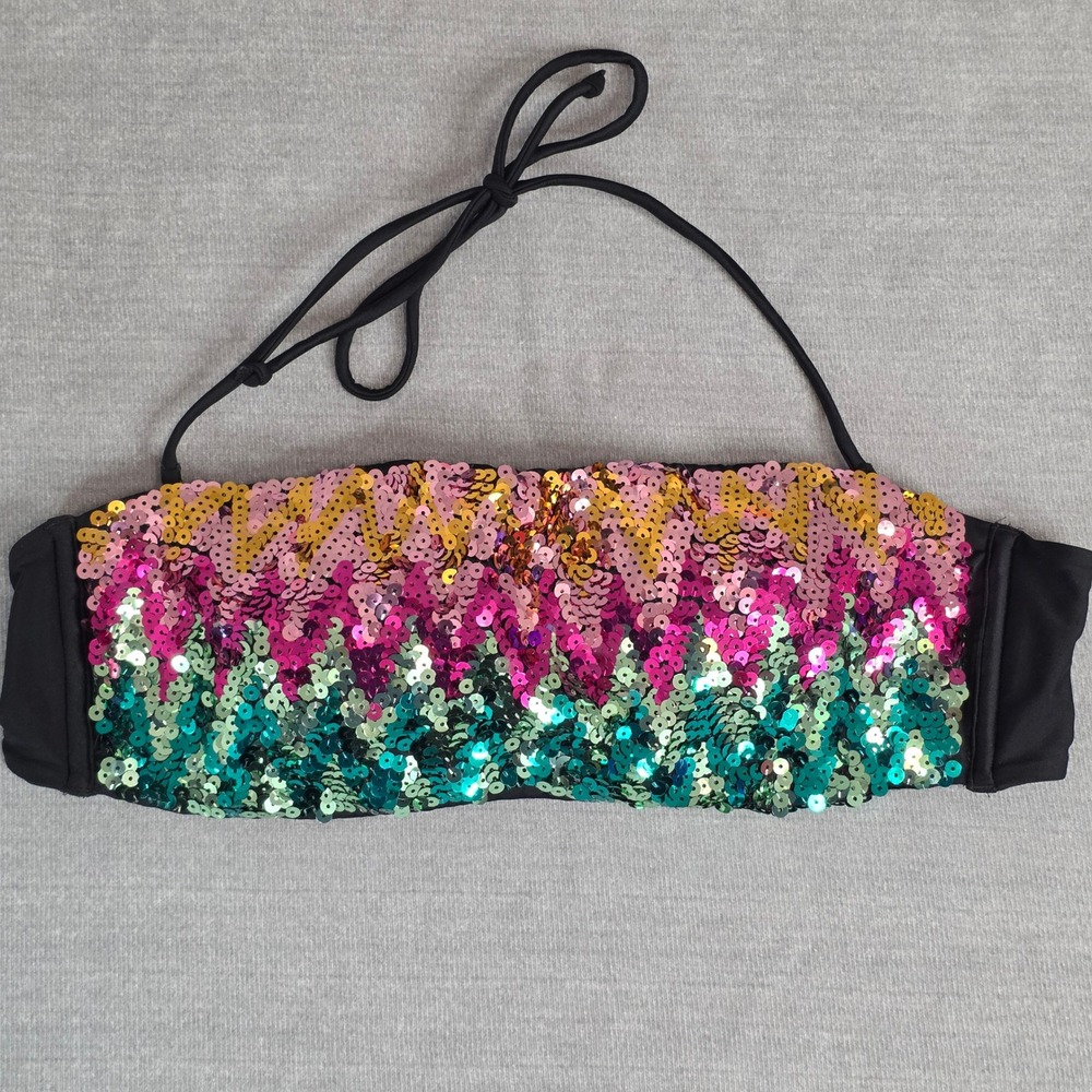 Victoria's Secret Sequin Bandeau Bikini Top Womens Medium Multi Color Sparkle